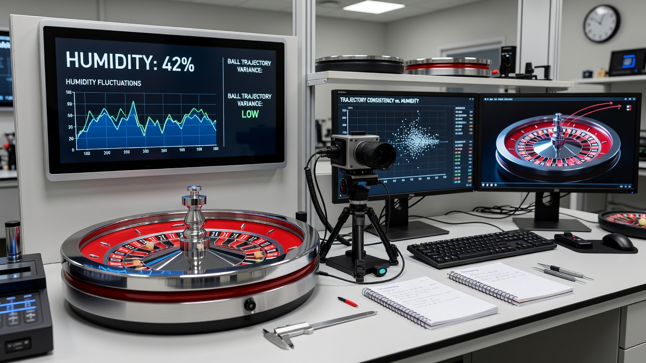 Messung von Luftfeuchtigkeit und Ballbewegungen an einem Roulette-Rad während eines Langzeittests