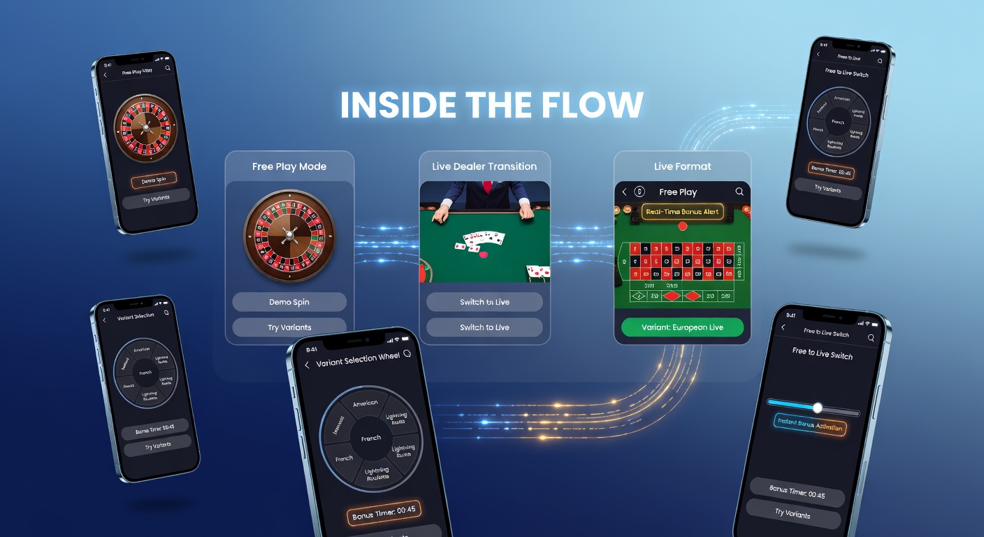 Mobile Roulette-Interfaces zeigen Variantenauswahl und Bonusanzeigen auf einem Smartphone-Bildschirm während des Spielens