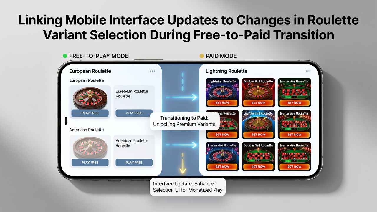 Detailansicht einer mobilen Roulette-App während des Übergangs von kostenlosem zu bezahltem Spiel mit Variantenfiltern
