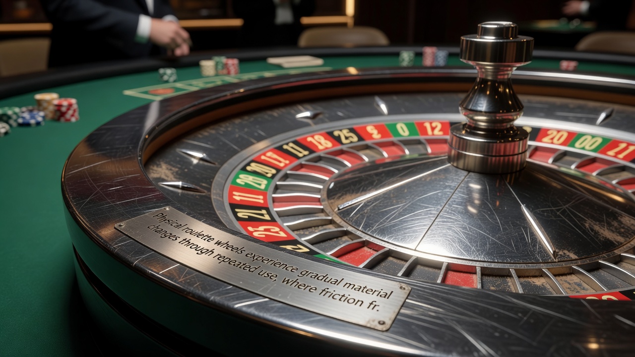 Techniker bei der Inspektion eines Roulette-Rades mit Messgeräten zur Erfassung von Materialveränderungen