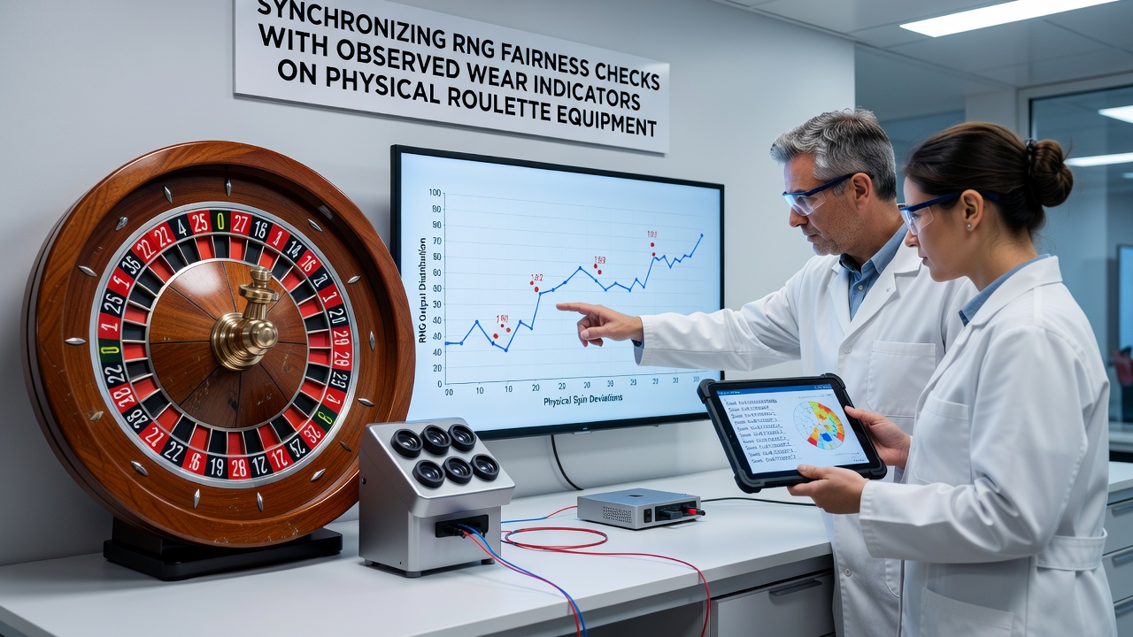 Techniker bei der Analyse von Rouletterad-Verschleißdaten mit integrierter RNG-Statistiksoftware