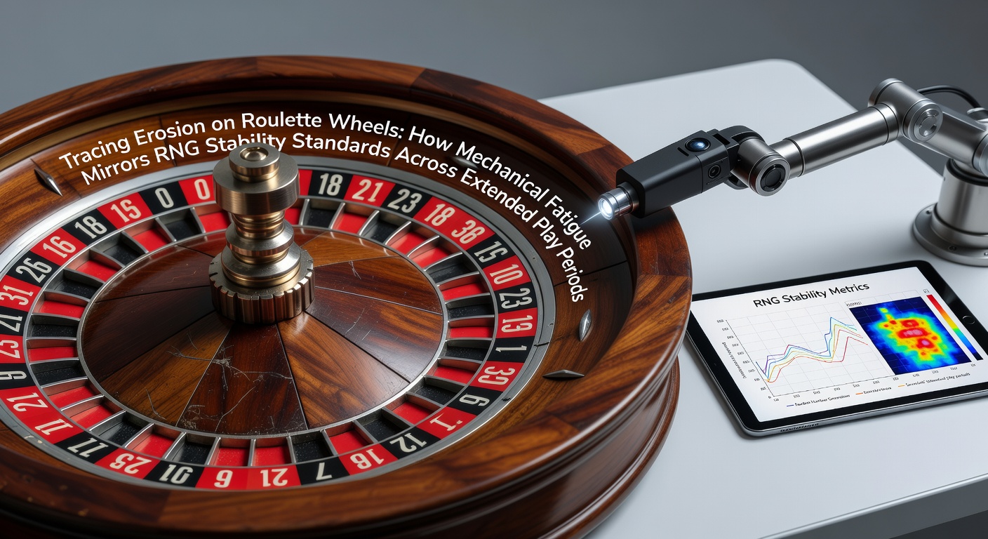 Detailaufnahme eines abgenutzten Roulette-Rades mit sichtbaren Ermüdungsspuren an den Taschen und der Felge